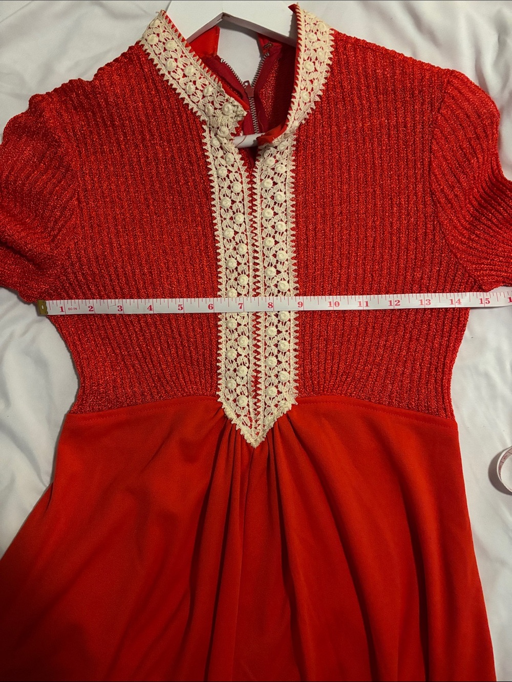 Vintage 1970s Red Maxi Dress with Crochet Trim - Picture 7 of 13